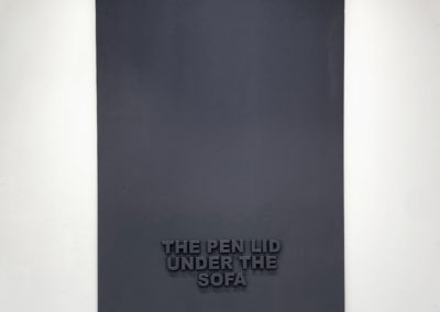 “The Pen Lid Under the Sofa” 110cm x 75cm – Black Medite panel and matt paint.